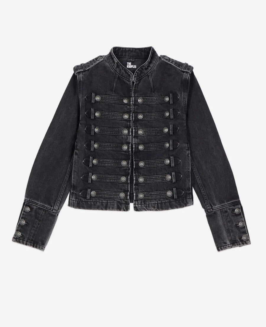 Grey Denim Officer-Style Jacket