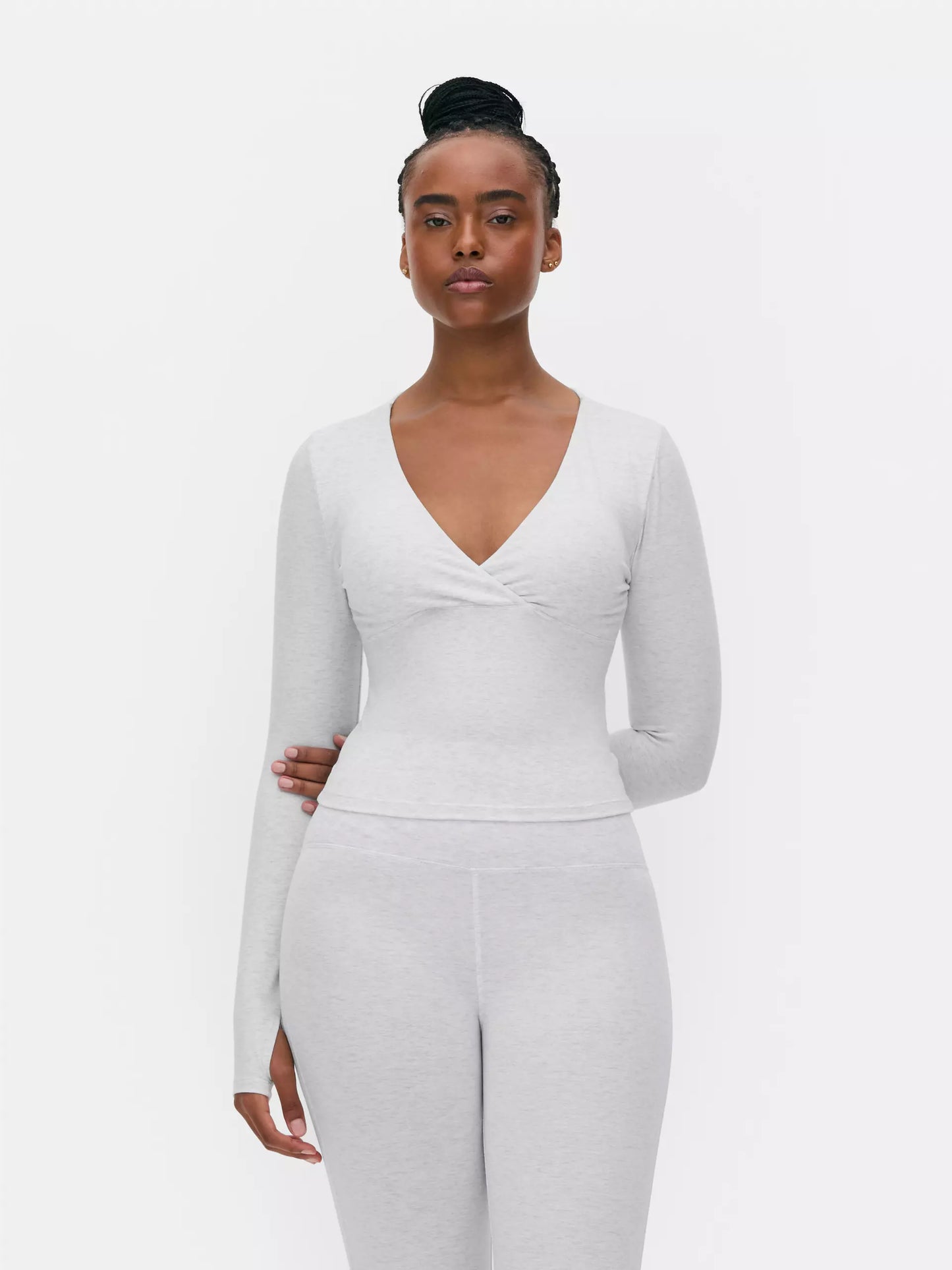V-neck top and Flared pants set