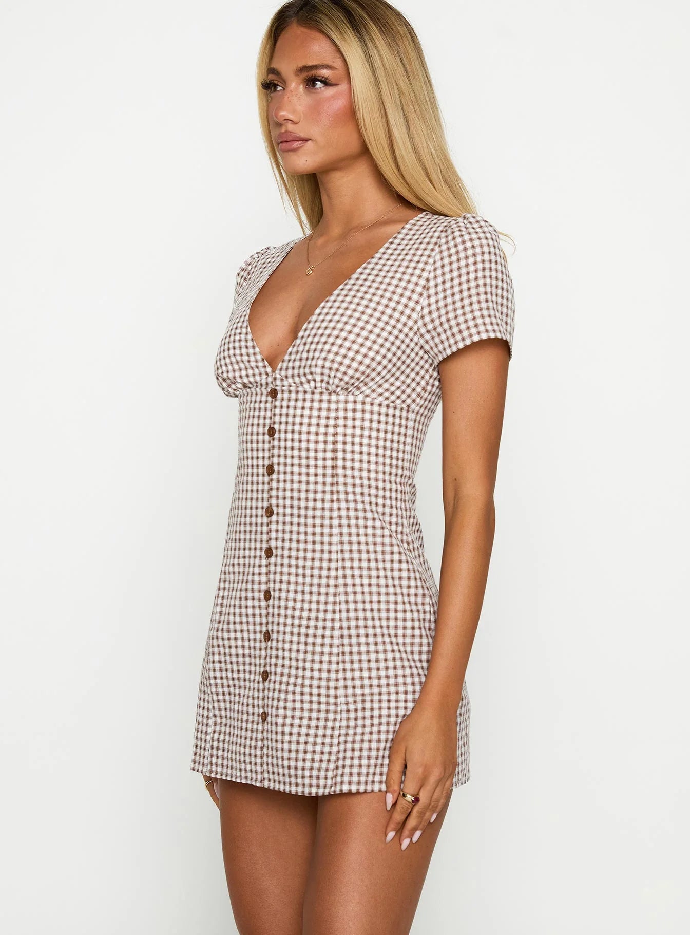 Rosé V-Neck Ruched Mini Dress