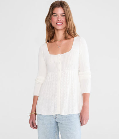 Cable Square-Neck Babydoll Sweater