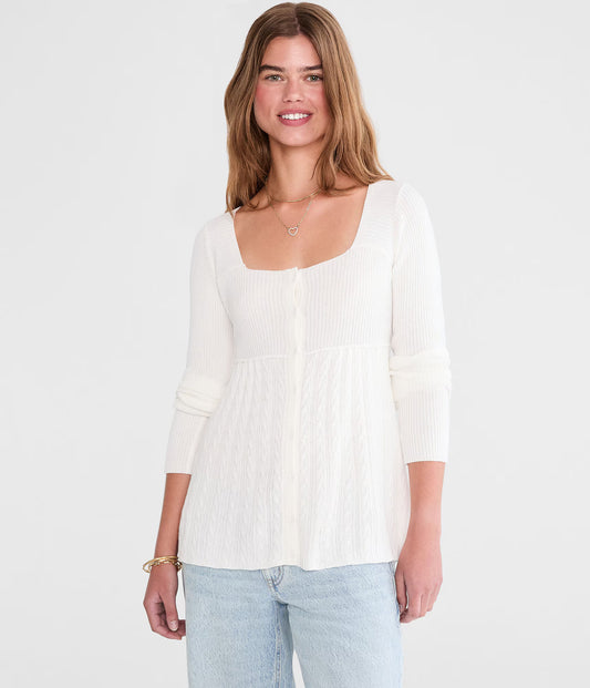 Cable Square-Neck Babydoll Sweater