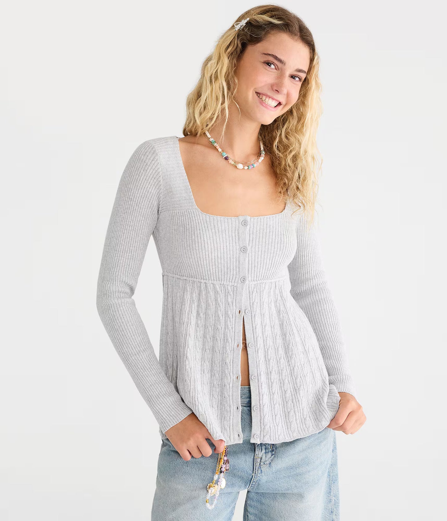 Cable Square-Neck Babydoll Sweater