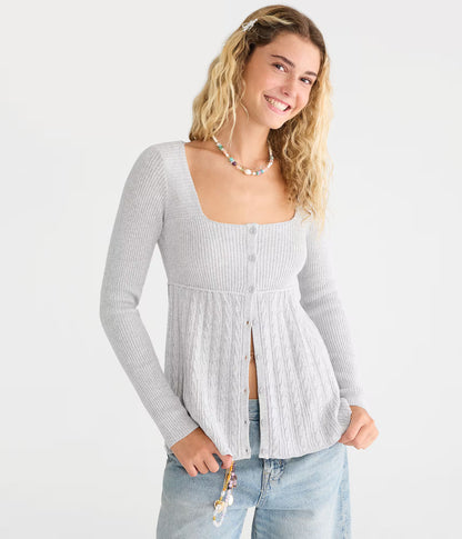 Cable Square-Neck Babydoll Sweater