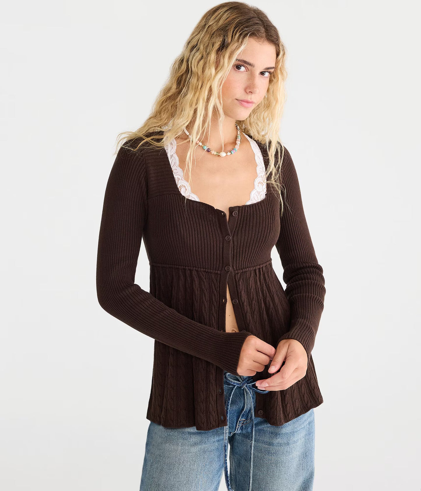 Cable Square-Neck Babydoll Sweater