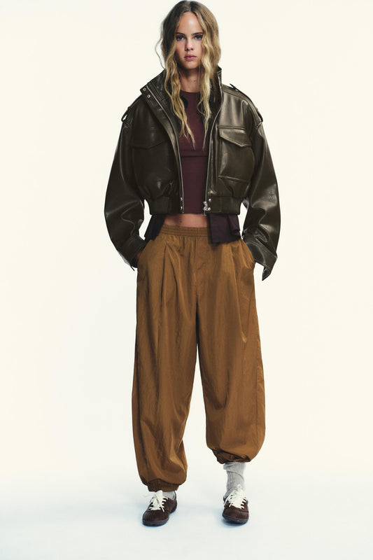 Faux Leather Cropped Jacket