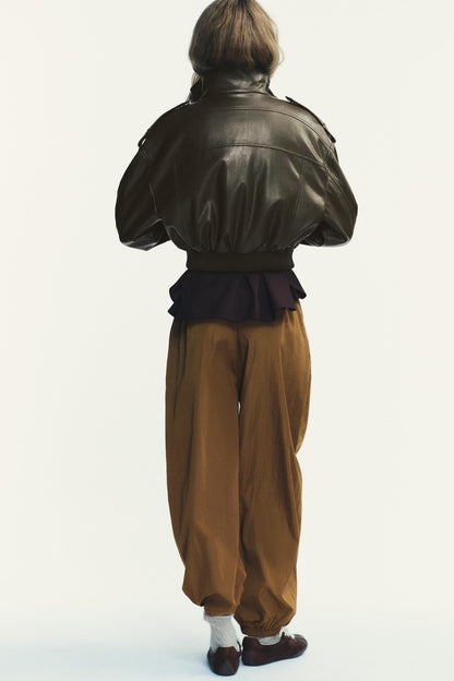 Faux Leather Cropped Jacket
