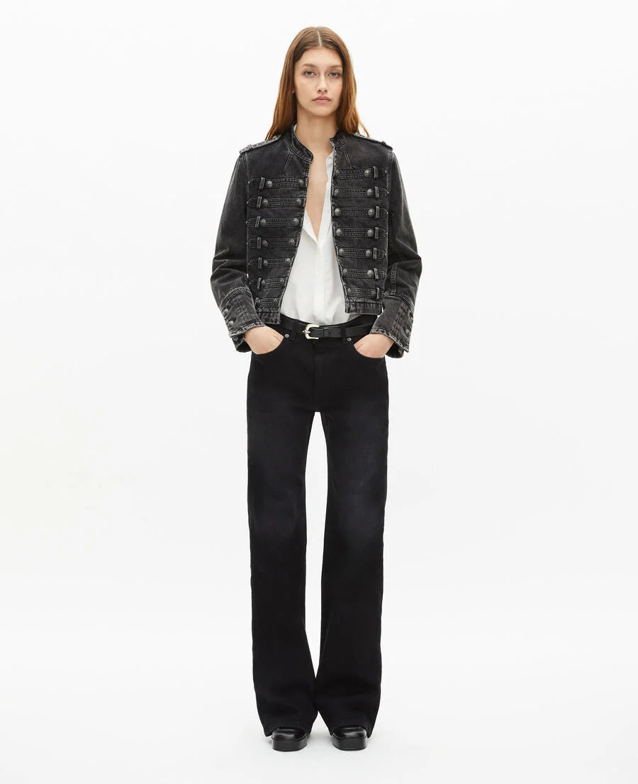 Grey Denim Officer-Style Jacket