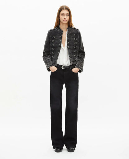 Grey Denim Officer-Style Jacket