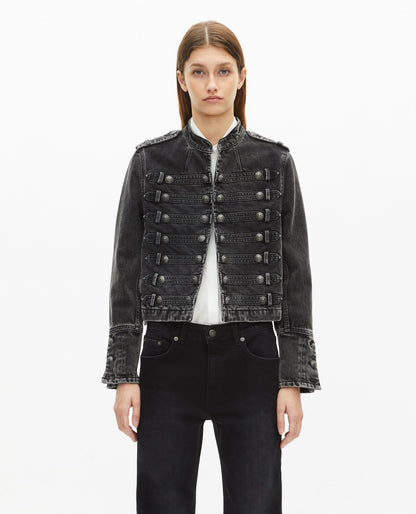 Grey Denim Officer-Style Jacket