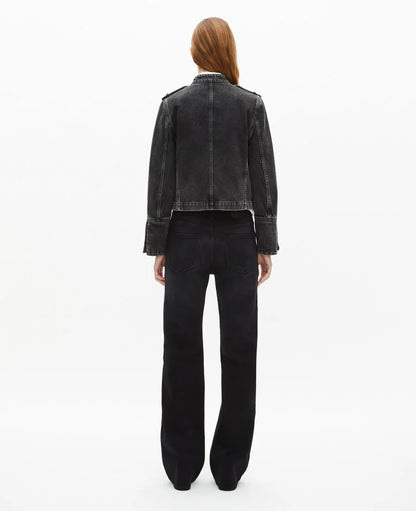 Grey Denim Officer-Style Jacket
