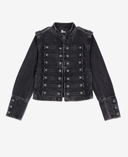 Grey Denim Officer-Style Jacket