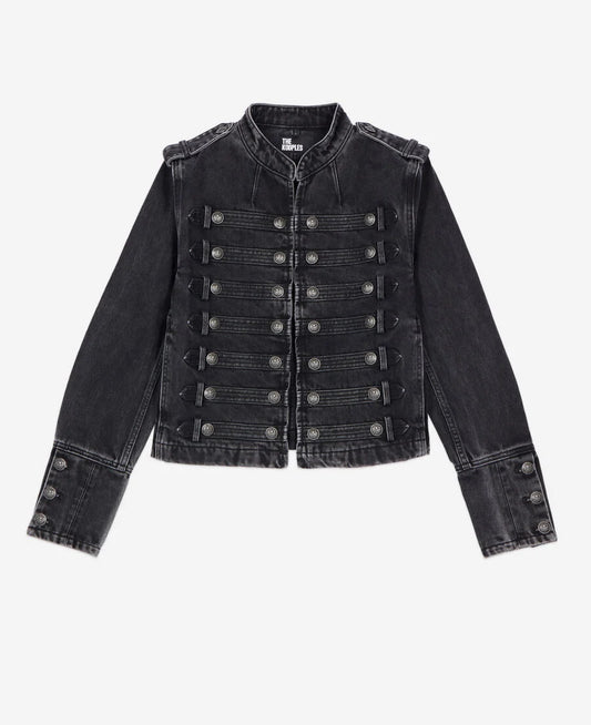 Grey Denim Officer-Style Jacket