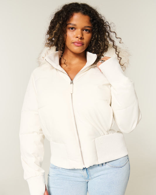 Faux Fur Trim Puffer Bomber Jacket