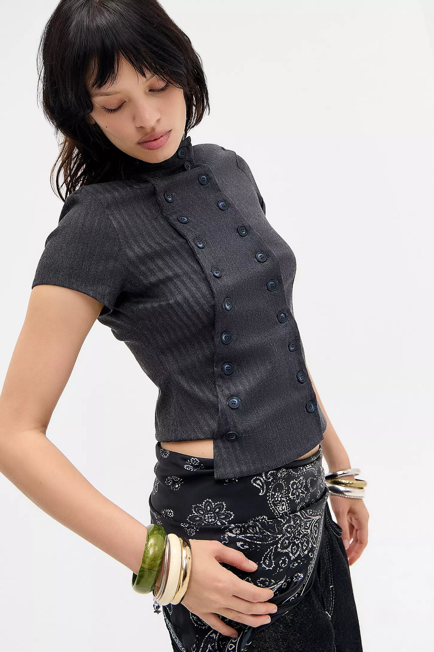 Silence+Noise Double Button Top