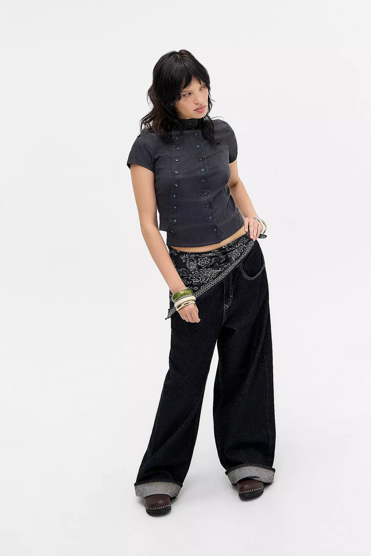 Silence+Noise Double Button Top