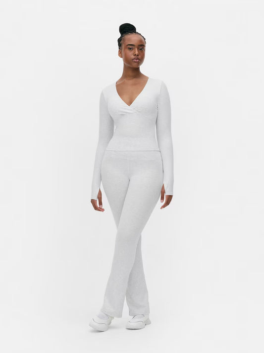 V-neck top and Flared pants set